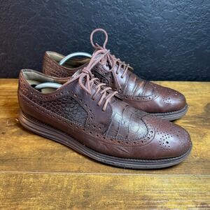 Cole Haan Original Grand Longwing‎ Oxford US 10.5 Wingtip Brogues Croc Chestnut